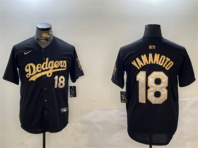 Personalized Men’s Los Angeles Dodgers #18 Yoshinobu Yamamoto Black Gold Limited Stitched Baseball Jersey