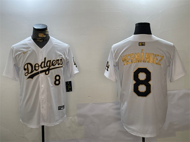 Personalized Men’s Los Angeles Dodgers #8 Enrique Hernandez White Gold Home Limited Stitched Baseball Jersey