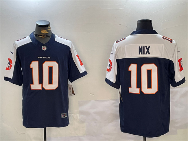 Personalized Men’s Denver Broncos #10 Bo Nix Navy 2024 F.U.S.E. V2 Throwback Limited Alternate Stitched Football Jersey