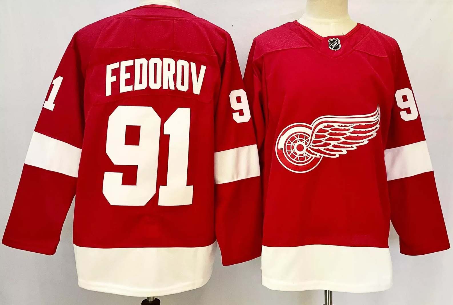 Personalized Men’s Detroit Red Wings #91 Sergei Fedorov Red 2024-25 Stitched Jerseys