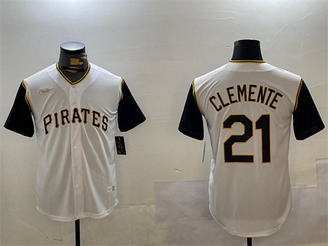 Personalized Men’s Pittsburgh Pirates #21 Roberto Clemente White Cool Base Stitched Jersey