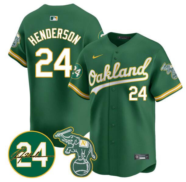 Personalized Men’s Oakland Athletics #24 Ricky Henderson Green 2024 Limited With Patch Stitched Jersey