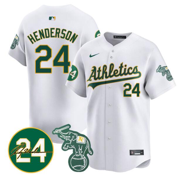 Personalized Men’s Oakland Athletics #24 Ricky Henderson White 2024 Home Limited With Patch Stitched Jersey
