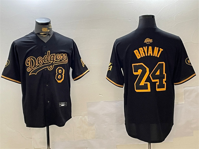 Personalized Men’s Los Angeles Dodgers Front #8 Back #24 Kobe Bryant Black Stitched Jersey