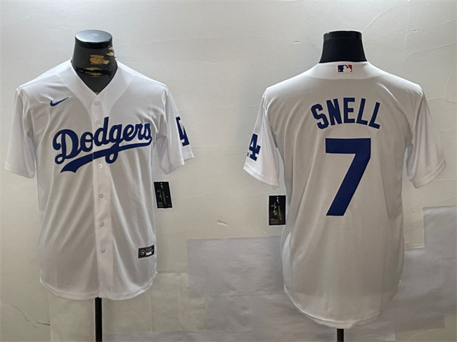 Personalized Men’s Los Angeles Dodgers #7 Blake Snell White Cool Base Stitched Baseball Jersey