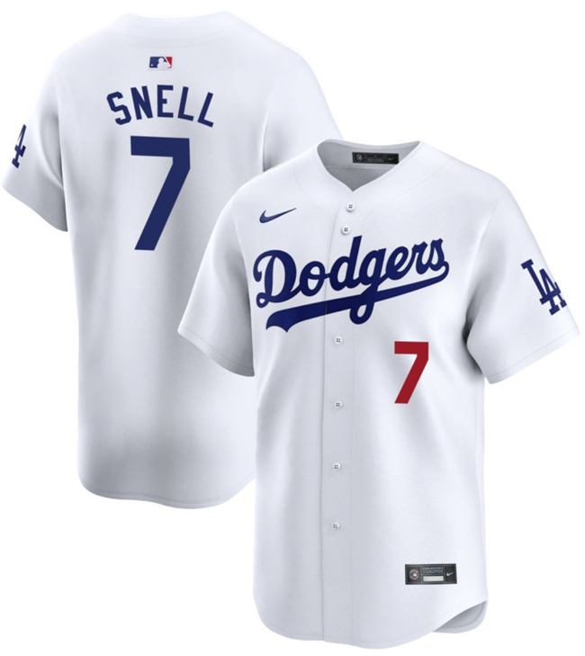 Personalized Men’s Los Angeles Dodgers #7 Blake Snell White 2024 Home Limited Stitched Baseball Jersey