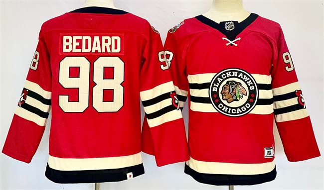 Personalized Youth Chicago Blackhawks #98 Connor Bedard Red 2024 Winter Classic Stitched Hockey Jersey