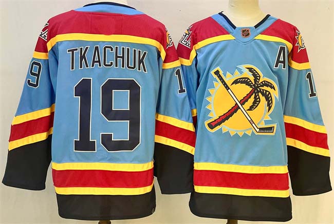 Personalized Men’s Florida Panthers #19 Matthew Tkachuk Blue 2024-25 Reverse Retro With A Patch Stitched Hockey Jersey