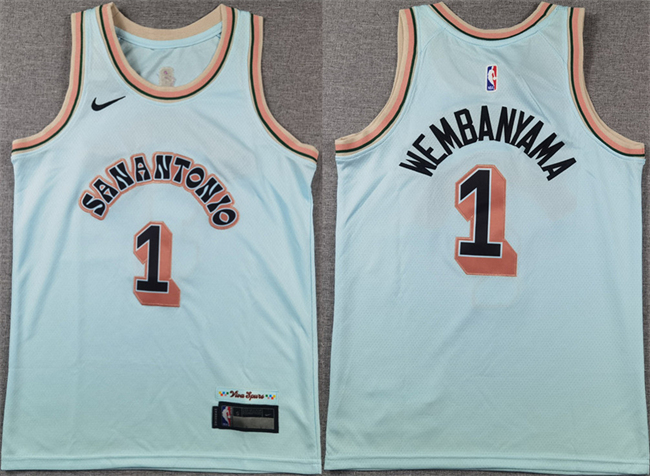 Personalized Youth San Antonio Spurs #1 Victor Wembanyama Light Blue 2024-25 City Edition Stitched