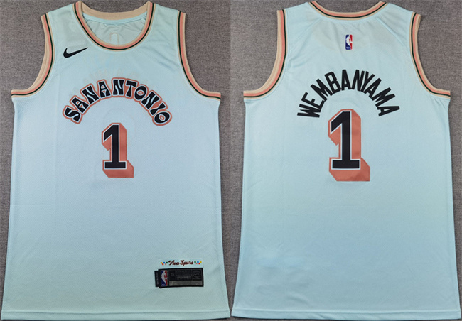 Personalized Men’s San Antonio Spurs #1 Victor Wembanyama Light Blue 2024-25 City Edition Stitched Basketball Jersey