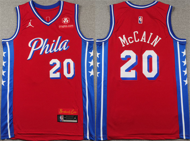 Personalized Men’s Philadelphia 76ers #20 Jared McCain Red Statement Edition Stitched Jersey