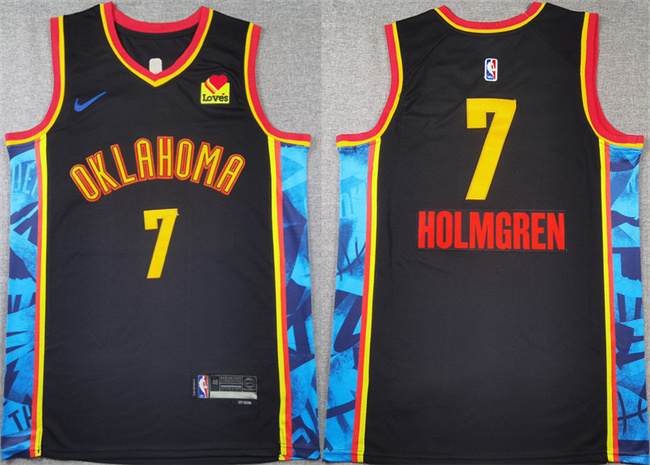 Personalized Men’s Oklahoma City Thunder #7 Chet Holmgren Black 2024-25 City Edition Stitched Basketball Jersey