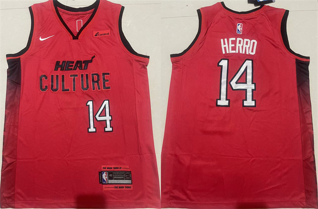 Personalized Men’s Miami Heat #14 Tyler Herro Red 2024-25 City Edition Stitched Basketball Jersey
