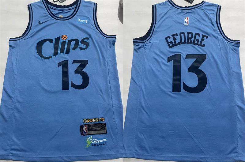 Personalized Men’s Los Angeles Clippers #13 Paul George Light Blue 2024-25 City Edition Stitched Jersey