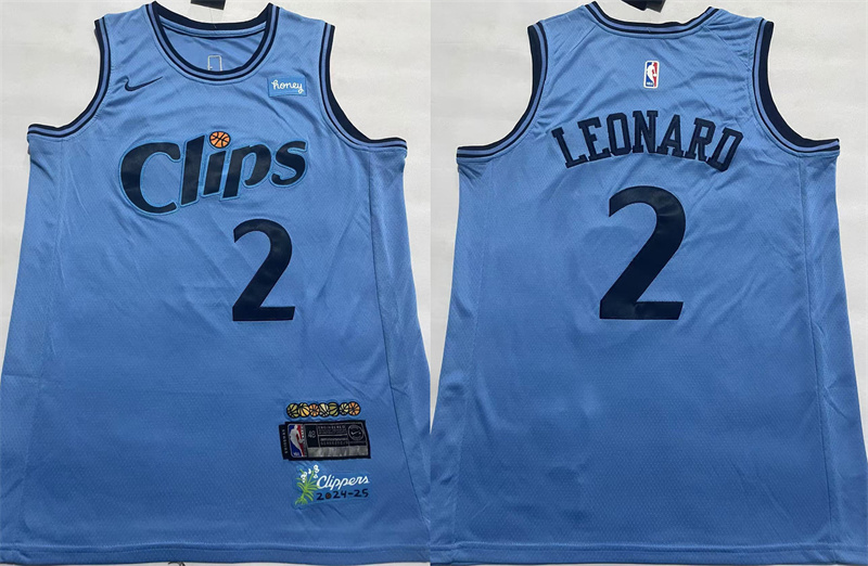 Personalized Men’s Los Angeles Clippers #2 Kawhi Leonard Light Blue 2024-25 City Edition Stitched Jersey