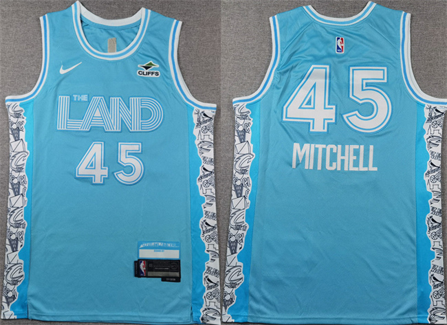 Personalized Men’s Cleveland Cavaliers #45 Donovan Mitchell Light Blue 2024-25 City Edition Stitched Jersey