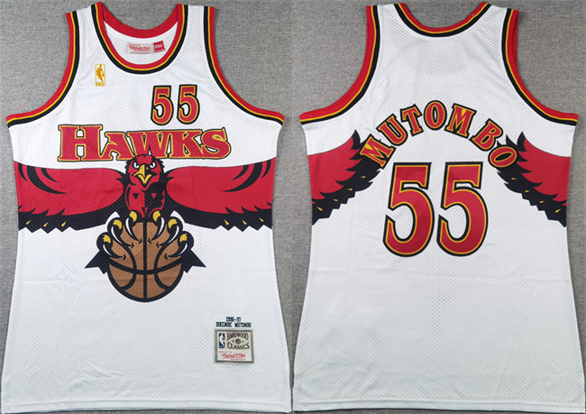 Personalized Men’s Atlanta Hawks #55 Dikembe Mutombo White 1996-97 Throwback Swingman Stitched Jersey