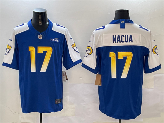 Personalized Men’s Los Angeles Rams #17 Puka Nacua Blue White 2024 F.U.S.E. With Patch Untouchable Limited Stitched Football Jersey