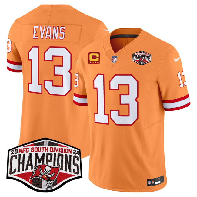 Personalized Men’s Tampa Bay Buccaneers #13 Mike Evans Orange F.U.S.E. 2024 NFC South Champions With 4-Star C Patch Limited Stitched Jersey