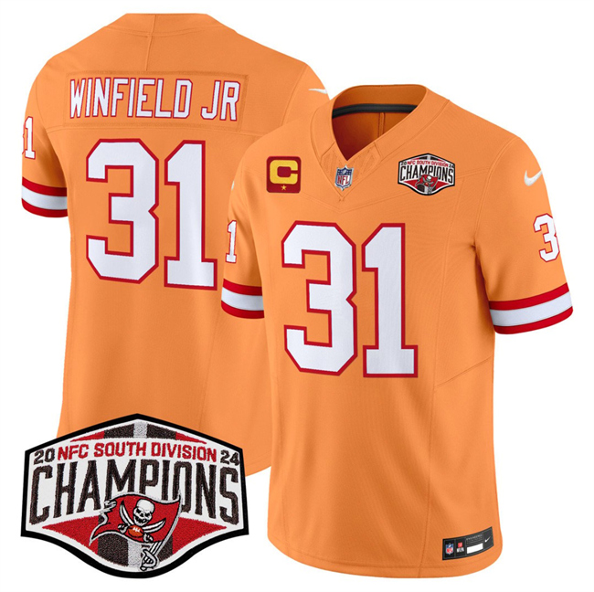 Personalized Men’s Tampa Bay Buccaneers #31 Antoine Winfield Jr. Orange F.U.S.E. 2024 NFC South Champions With 1-Star C Patch Limited Stitched Jersey