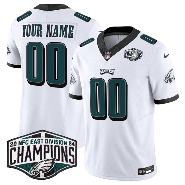 Personalized Men’s Philadelphia Eagles Active Player White 2024 NFC East Champions F.U.S.E. Untouchable Limited Stitched Football Jersey