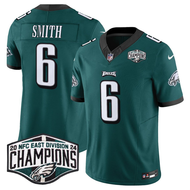 Personalized Men’s Philadelphia Eagles #6 DeVonta Smith Green 2024 NFC East Champions F.U.S.E. Untouchable Limited Stitched Football Jersey