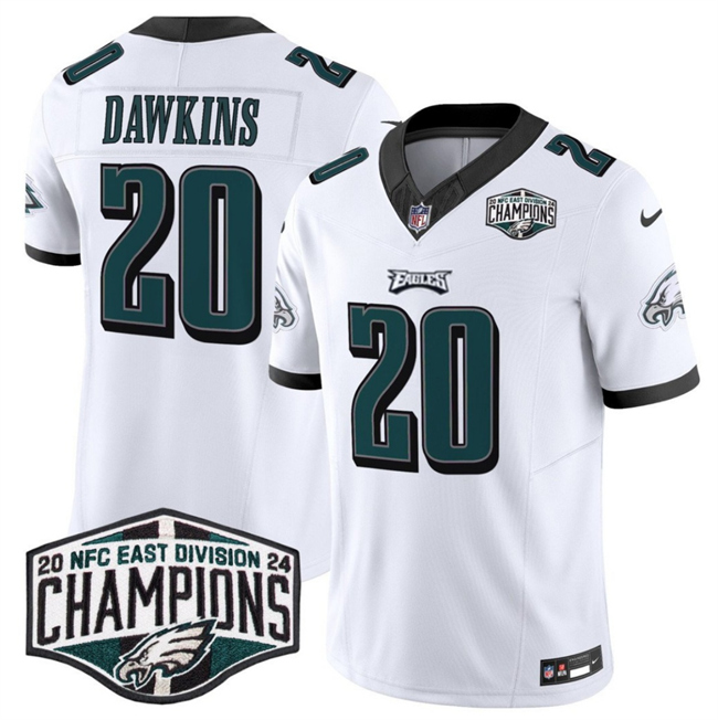 Personalized Men’s Philadelphia Eagles #20 Brian Dawkins White 2024 NFC East Champions F.U.S.E. Untouchable Limited Stitched Football Jersey