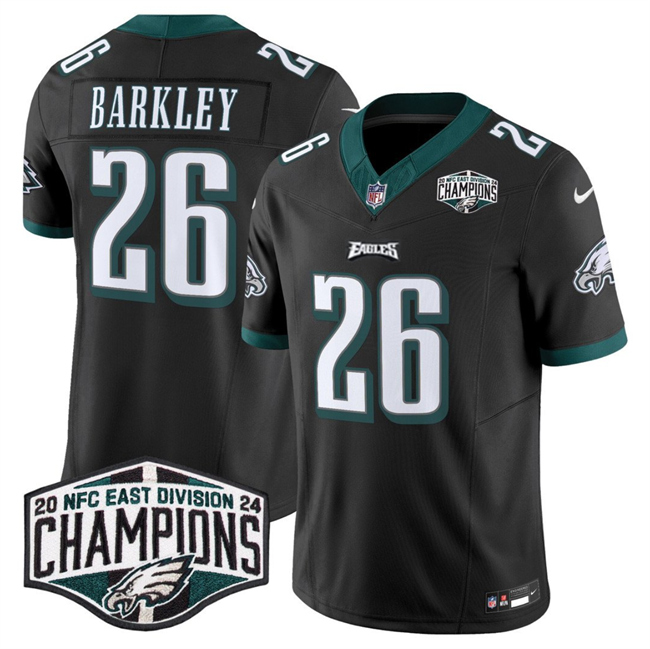 Personalized Men’s Philadelphia Eagles #26 Saquon Barkley Black 2024 NFC East Champions F.U.S.E. Untouchable Limited Stitched Football Jersey