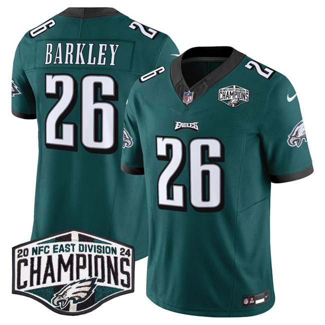 Personalized Men’s Philadelphia Eagles #26 Saquon Barkley Green 2024 NFC East Champions F.U.S.E. Untouchable Limited Stitched Football Jersey