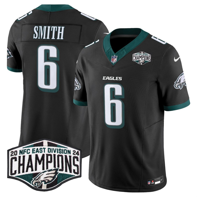 Personalized Men’s Philadelphia Eagles #6 DeVonta Smith Black 2024 New NFC East Champions F.U.S.E. Untouchable Limited Stitched Football Jersey