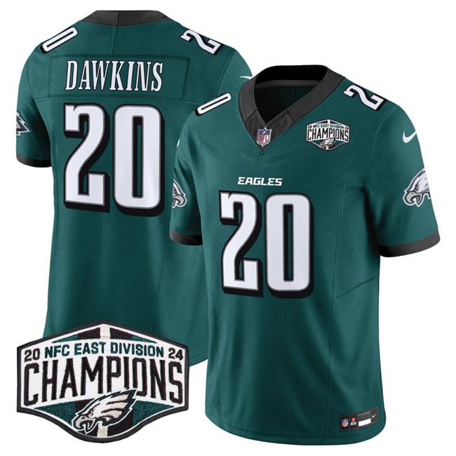 Personalized Men’s Philadelphia Eagles #20 Brian Dawkins Green 2024 New NFC East Champions F.U.S.E. Untouchable Limited Stitched Football Jersey
