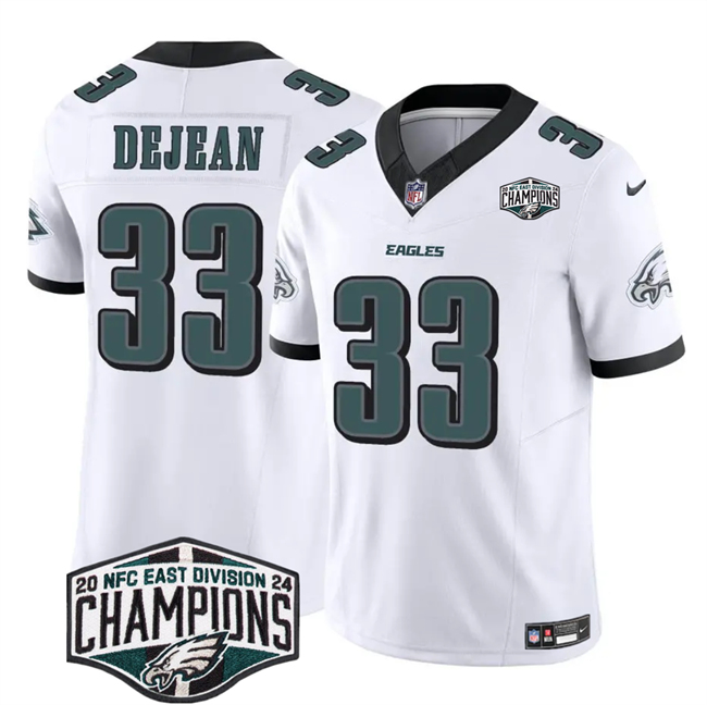 Personalized Men’s Philadelphia Eagles #33 Cooper DeJean White 2024 New NFC East Champions F.U.S.E. Untouchable Limited Stitched Football Jersey