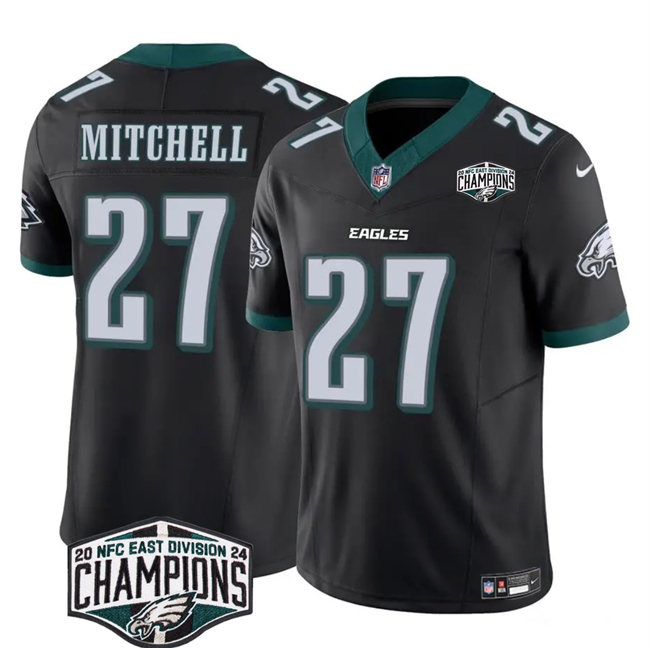 Personalized Men’s Philadelphia Eagles #27 Quinyon Mitchell Black 2024 New NFC East Champions F.U.S.E. Untouchable Limited Stitched Football Jersey