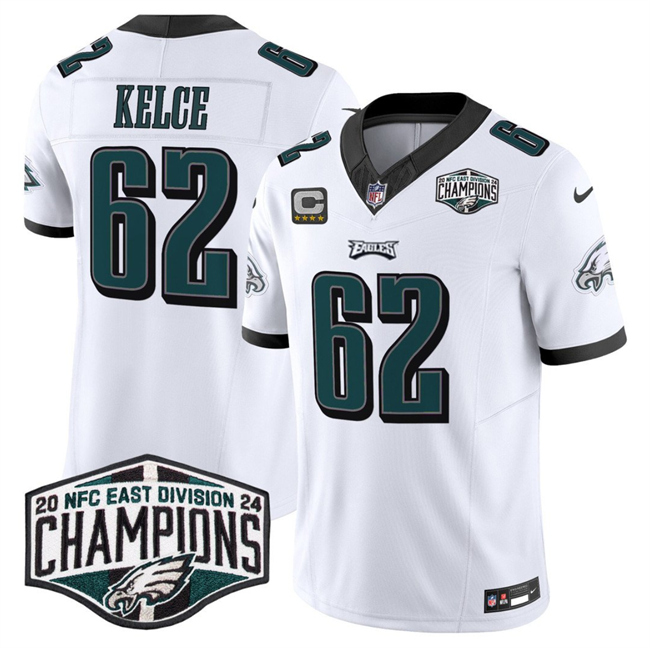 Personalized Men’s Philadelphia Eagles #62 Jason Kelce White 2024 NFC Est Champions With 4-Star C Patch F.U.S.E. Untouchable Limited Stitched Football Jersey