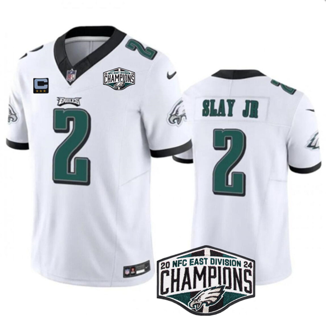 Personalized Men’s Philadelphia Eagles #2 Darius Slay JR White 2024 NFC Est Champions With 3-Star C Patch F.U.S.E. Untouchable Limited Stitched Football Jersey