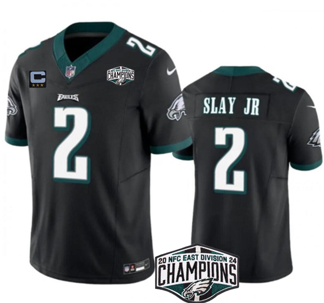 Personalized Men’s Philadelphia Eagles #2 Darius Slay JR Black 2024 NFC East Champions With 3-Star C Patch F.U.S.E. Untouchable Limited Stitched Football Jersey