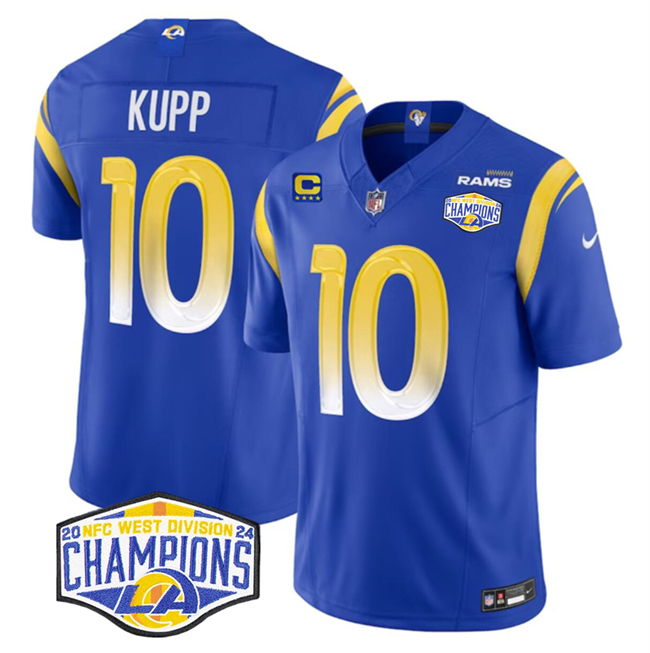 Personalized Men’s Los Angeles Rams #10 Cooper Kupp Blue 2024 NFC West Champions With 4-Star C Patch F.U.S.E. Untouchable Stitched Football Jersey