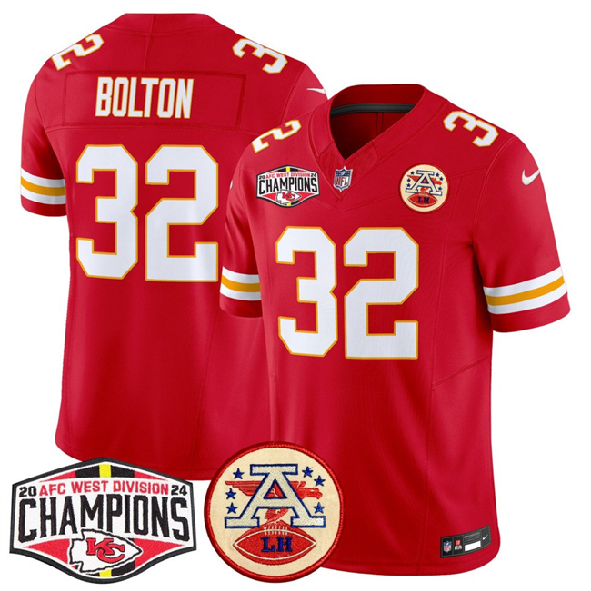 Personalized Men’s Kansas City Chiefs #32 Nick Bolton Red F.U.S.E. 2024 AFC West Division Champions Limited Stitched Football Jersey