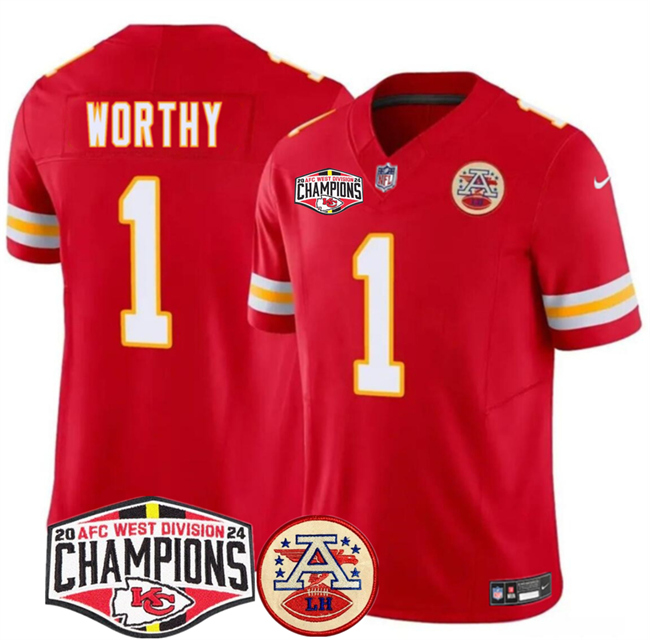 Personalized Men’s Kansas City Chiefs #1 Xavier Worthy Red F.U.S.E. 2024 AFC West Division Champions Limited Stitched Football Jersey