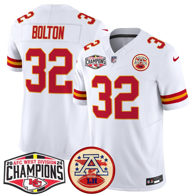 Personalized Men’s Kansas City Chiefs #32 Nick Bolton White F.U.S.E. 2024 AFC West Division Champions Limited Stitched Football Jersey