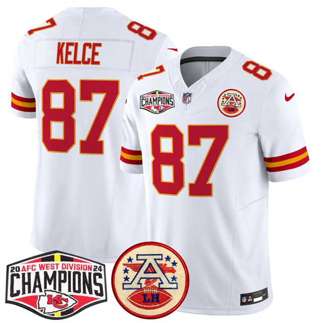 Personalized Men’s Kansas City Chiefs #87 Travis Kelce White F.U.S.E. 2024 AFC West Division Champions Limited Stitched Football Jersey