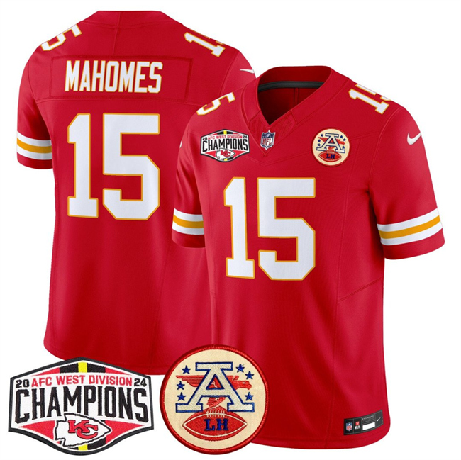 Personalized Men’s Kansas City Chiefs #15 Patrick Mahomes Red F.U.S.E. 2024 AFC West Division Champions Limited Stitched Football Jersey
