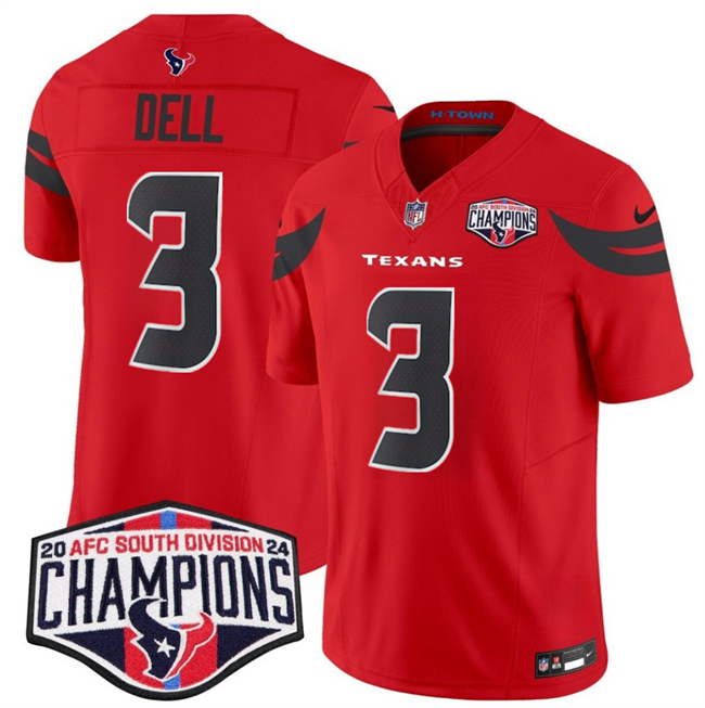 Personalized Men’s Houston Texans #3 Tank Dell Red F.U.S.E. 2024 AFC South Division Champions Limited Stitched Football Jersey