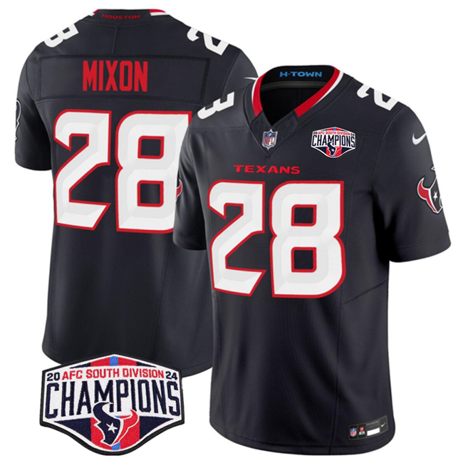 Personalized Men’s Houston Texans #28 Joe Mixon Navy F.U.S.E. 2024 AFC South Division Champions Limited Stitched Football Jersey