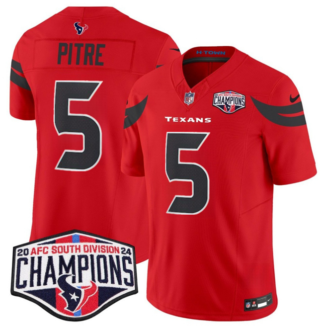 Personalized Men’s Houston Texans #5 Jalen Pitre Red F.U.S.E. 2024 AFC South Division Champions Limited Stitched Football Jersey