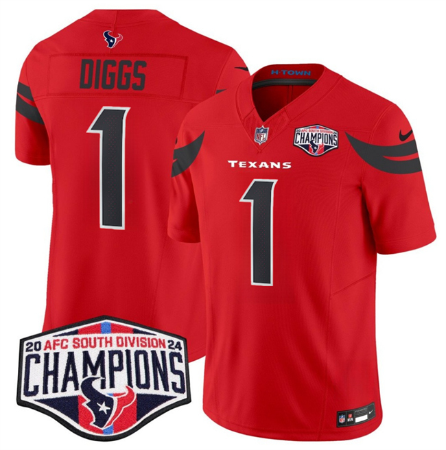 Personalized Men’s Houston Texans #1 Stefon Diggs Red F.U.S.E. 2024 AFC South Division Champions Limited Stitched Football Jersey