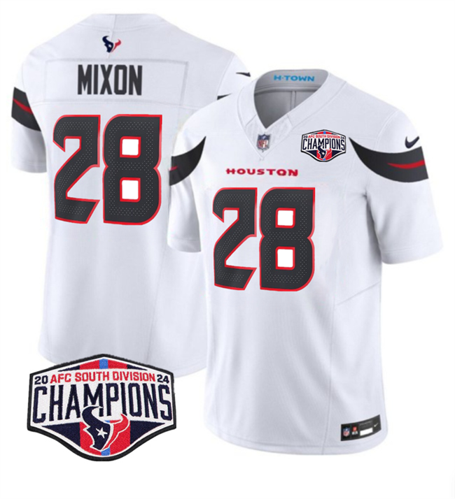 Personalized Men’s Houston Texans #28 Joe Mixon White F.U.S.E. 2024 AFC South Division Champions Limited Stitched Football Jersey
