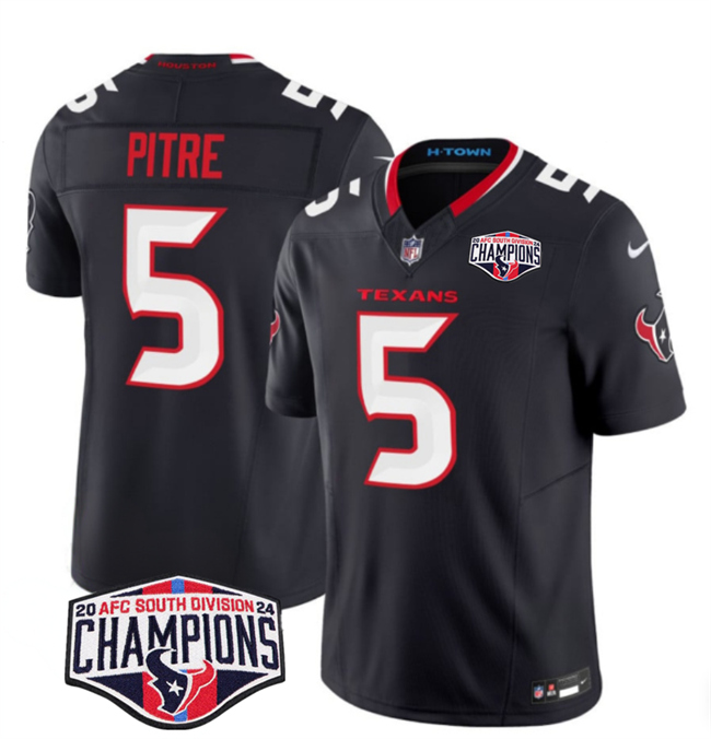 Personalized Men’s Houston Texans #5 Jalen Pitre Navy F.U.S.E. 2024 AFC South Division Champions Limited Stitched Football Jersey