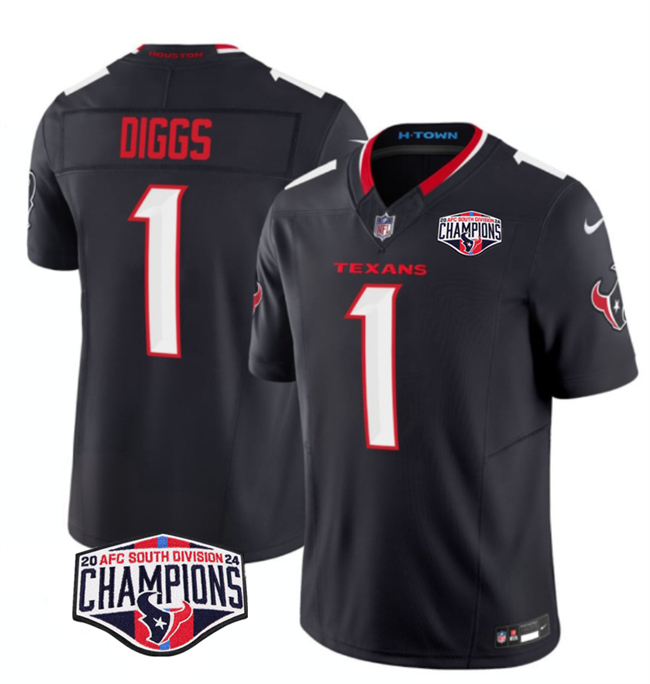 Personalized Men’s Houston Texans #1 Stefon Diggs Navy F.U.S.E. 2024 AFC South Division Champions Limited Stitched Football Jersey