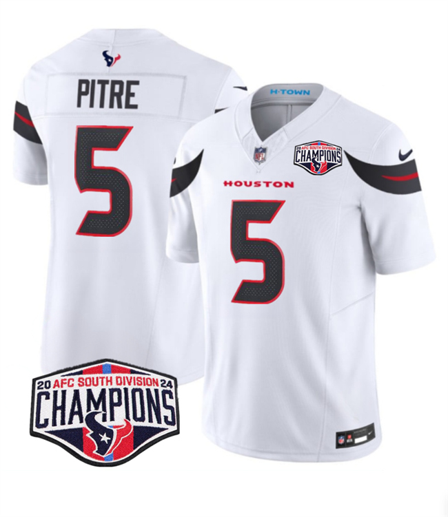 Personalized Men’s Houston Texans #5 Jalen Pitre White F.U.S.E. 2024 AFC South Division Champions Limited Stitched Football Jersey